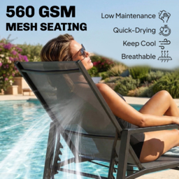 Outsunny Sun Loungers Set of 2 Retractable Footrest 5-Position Adjustable Steel Frame for Beach, Porch, Patio, Camping, Dark Grey - thumbnail 6