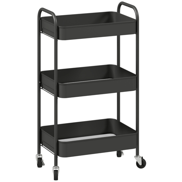 HOMCOM Three-Tier Steel Storage Trolley - Black - image 1