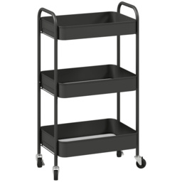 HOMCOM Three-Tier Steel Storage Trolley - Black - thumbnail 1