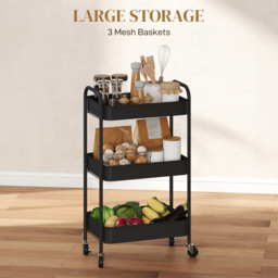 HOMCOM Three-Tier Steel Storage Trolley - Black - thumbnail 4