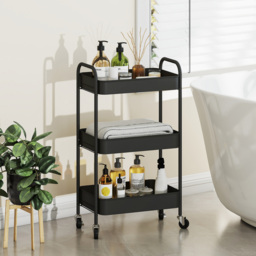 HOMCOM Three-Tier Steel Storage Trolley - Black - thumbnail 9