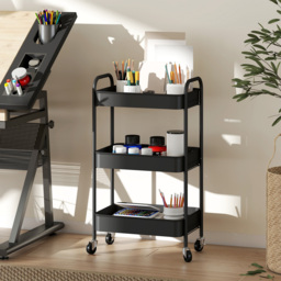 HOMCOM Three-Tier Steel Storage Trolley - Black - thumbnail 7