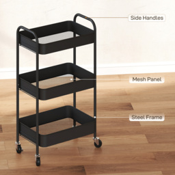 HOMCOM Three-Tier Steel Storage Trolley - Black - thumbnail 6