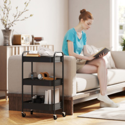 HOMCOM Three-Tier Steel Storage Trolley - Black - thumbnail 8