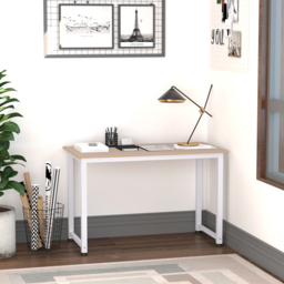 HOMCOM Adjustable Computer Desk, PC Writing Table for Home Office, Stable Workstation with Metal Frame, Oak and White - Aosom UK - thumbnail 2
