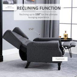 HOMCOM Recliner Armchair for Living Room, Reclining Chair, Wingback Chair with Button Tufted Back and Footrest, Dark Grey - thumbnail 4
