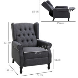 HOMCOM Recliner Armchair for Living Room, Reclining Chair, Wingback Chair with Button Tufted Back and Footrest, Dark Grey - thumbnail 3