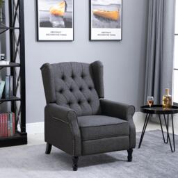 HOMCOM Recliner Armchair for Living Room, Reclining Chair, Wingback Chair with Button Tufted Back and Footrest, Dark Grey - thumbnail 2