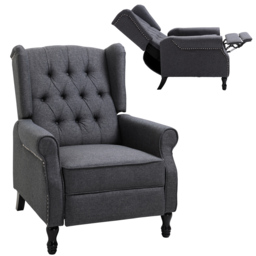 HOMCOM Recliner Armchair for Living Room, Reclining Chair, Wingback Chair with Button Tufted Back and Footrest, Dark Grey - thumbnail 1