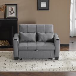 2 Seater Convertible Sofa Bed with Storage Side Pockets, Cup Holders, Fabric Sofa Chair with Adjustable Backrest, 140L x 96W x 97H cm, Gray - Aosom UK - thumbnail 7