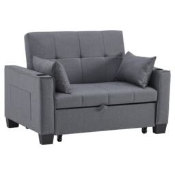 2 Seater Convertible Sofa Bed with Storage Side Pockets, Cup Holders, Fabric Sofa Chair with Adjustable Backrest, 140L x 96W x 97H cm, Gray - Aosom UK - thumbnail 2