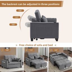2 Seater Convertible Sofa Bed with Storage Side Pockets, Cup Holders, Fabric Sofa Chair with Adjustable Backrest, 140L x 96W x 97H cm, Gray - Aosom UK - thumbnail 6