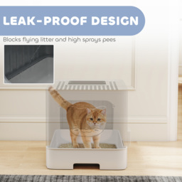 PawHut Foldable Cat Litter Box with Lid, Slide-Out Drawer, Scoop, Easy Clean, Odour Control, Anti-Splashing, Grey - thumbnail 6