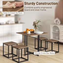 HOMCOM Table with 4 Chairs with Metal Frame, Compact Square Seating, Dining Room Sets, 5 Piece Industrial Dining Set, Brown - Aosom UK - thumbnail 7