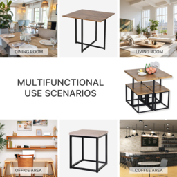 HOMCOM Table with 4 Chairs with Metal Frame, Compact Square Seating, Dining Room Sets, 5 Piece Industrial Dining Set, Brown - Aosom UK - thumbnail 6