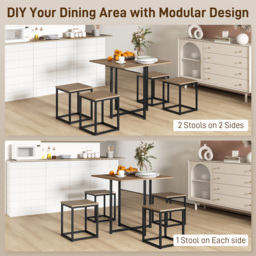 HOMCOM Table with 4 Chairs with Metal Frame, Compact Square Seating, Dining Room Sets, 5 Piece Industrial Dining Set, Brown - Aosom UK - thumbnail 8