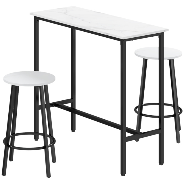 HOMCOM 3 Piece Bar Table and Stool Set for 2 with Stools Steel Frame Footrest for Kitchen Living Room Small Space White - Aosom UK - image 1