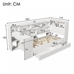 Multi-Functional Single Daybed with Bookcase & Computer Desk, Space-Saving Bed Frame with Ergonomic Desk, 63L x 114W x 100H cm, White - Aosom UK - thumbnail 3