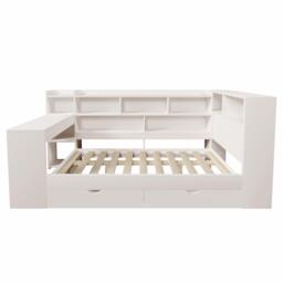 Multi-Functional Single Daybed with Bookcase & Computer Desk, Space-Saving Bed Frame with Ergonomic Desk, 63L x 114W x 100H cm, White - Aosom UK - thumbnail 2