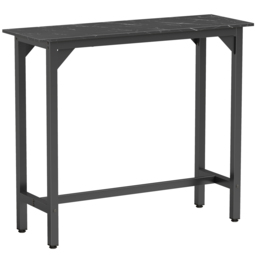 HOMCOM Rectangular Bar Table, Marble Effect Pub Coffee Table for Small Space, Breakfast Dining, Black Marble Effect - thumbnail 1