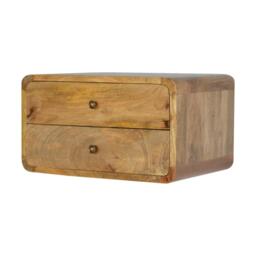 Solid Mango Wood Bedside Unit with Smooth-Glide Drawers, Oak-ish Finish, Wall-Mounted Storage for Bedroom, 32L x 45W x 25H cm, Brown - Aosom UK - thumbnail 6