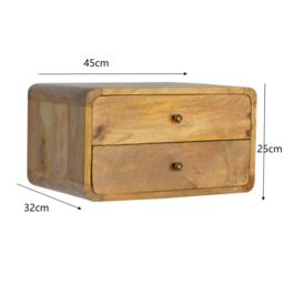 Solid Mango Wood Bedside Unit with Smooth-Glide Drawers, Oak-ish Finish, Wall-Mounted Storage for Bedroom, 32L x 45W x 25H cm, Brown - Aosom UK - thumbnail 3