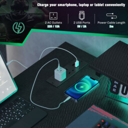 HOMCOM Reversible L Shape Gaming Desk with LED Light, Power Outlets, Multi-Storage, Black - Aosom UK - thumbnail 5