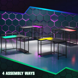 HOMCOM Reversible L Shape Gaming Desk with LED Light, Power Outlets, Multi-Storage, Black - Aosom UK - thumbnail 8