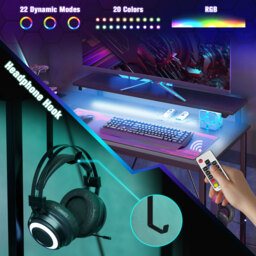 HOMCOM Reversible L Shape Gaming Desk with LED Light, Power Outlets, Multi-Storage, Black - Aosom UK - thumbnail 4