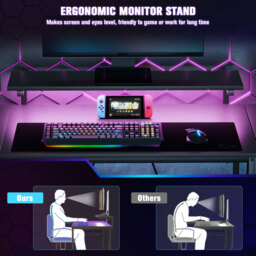 HOMCOM Reversible L Shape Gaming Desk with LED Light, Power Outlets, Multi-Storage, Black - Aosom UK - thumbnail 6