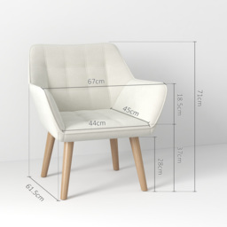 HOMCOM Accent Chair, Arm Chair with Wide Arms, Slanted Back, Thick Padding and Rubber Wooden Legs for Living Room, Cream White - Aosom UK - thumbnail 3