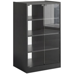 HOMCOM 4-Tier Hi-Fi Stand,  Record Player Stand with Adjustable Shelves and Push-to-Open Glass Doors, Black Wood-Effect - thumbnail 1
