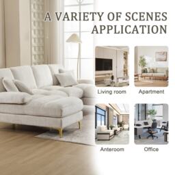 U-Shaped Modular Sofa with Cushions, Rubber Pads, Golden Legs, Chenille Fabric Sectional Couch for Relaxing, 272L x 136W x 88H cm, Beige - Aosom UK - thumbnail 6