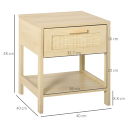 HOMCOM Bedside Table with Rattan Accent Drawer and Lower Shelf, Compact Nightstand for Bedroom or Living Room Storage - Aosom UK - thumbnail 3