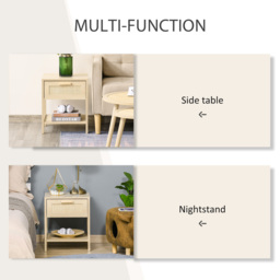 HOMCOM Bedside Table with Rattan Accent Drawer and Lower Shelf, Compact Nightstand for Bedroom or Living Room Storage - Aosom UK - thumbnail 7