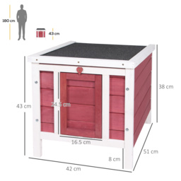 PawHut Rabbit Hutch, Wooden, Durable with Weatherproof Roof, 51 x 42 x 43 cm, Red - Aosom UK - thumbnail 3