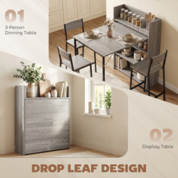 HOMCOM Kitchen Table, Folding Dining Table, with 4-Tier Shelves, Modern Drop-Leaf Table, Grey Wood Effect - thumbnail 4