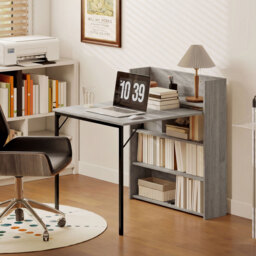 HOMCOM Kitchen Table, Folding Dining Table, with 4-Tier Shelves, Modern Drop-Leaf Table, Grey Wood Effect - thumbnail 8