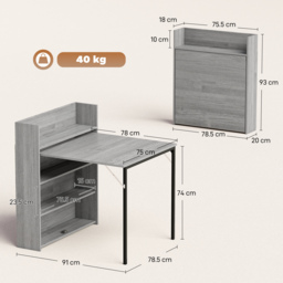 HOMCOM Kitchen Table, Folding Dining Table, with 4-Tier Shelves, Modern Drop-Leaf Table, Grey Wood Effect - thumbnail 3