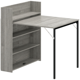 HOMCOM Kitchen Table, Folding Dining Table, with 4-Tier Shelves, Modern Drop-Leaf Table, Grey Wood Effect - thumbnail 1