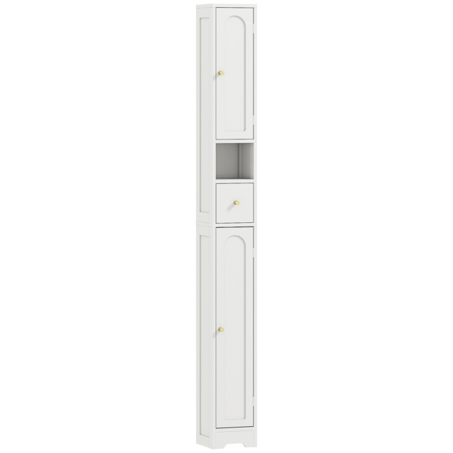 HOMCOM 185 cm Tall Bathroom Cabinet with Arched Doors - White - image 1