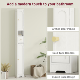 HOMCOM 185 cm Tall Bathroom Cabinet with Arched Doors - White - thumbnail 6