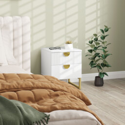 HOMCOM Elegant Two-Drawer Bedside Table - White - thumbnail 2