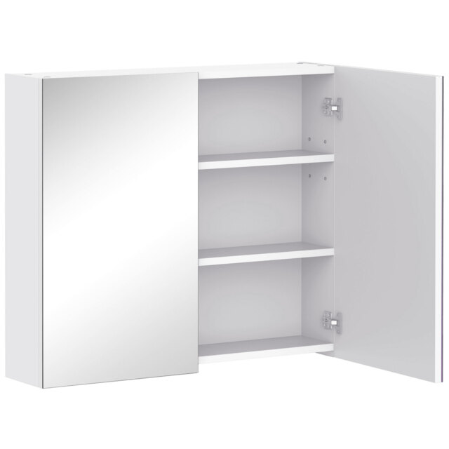 HOMCOM Wall Mounted Bathroom Mirror Cabinet, Double Door Storage Cupboard with Adjustable Shelf, 60H x 70W x 15D cm, White - Aosom UK - image 1