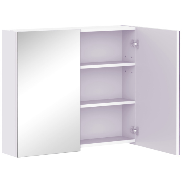 HOMCOM Wall Mounted Bathroom Mirror Cabinet, Double Door Storage Cupboard with Adjustable Shelf, 60H x 70W x 15D cm, White - Aosom UK - image 1