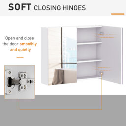 HOMCOM Wall Mounted Bathroom Mirror Cabinet, Double Door Storage Cupboard with Adjustable Shelf, 60H x 70W x 15D cm, White - Aosom UK - thumbnail 5