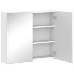 HOMCOM Wall Mounted Bathroom Mirror Cabinet, Double Door Storage Cupboard with Adjustable Shelf, 60H x 70W x 15D cm, White - Aosom UK - thumbnail 1
