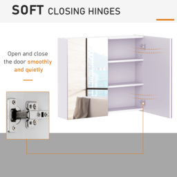 HOMCOM Wall Mounted Bathroom Mirror Cabinet, Double Door Storage Cupboard with Adjustable Shelf, 60H x 70W x 15D cm, White - Aosom UK - thumbnail 5