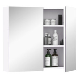 HOMCOM Wall Mounted Bathroom Mirror Cabinet, Double Door Storage Cupboard with Adjustable Shelf, 60H x 70W x 15D cm, White - Aosom UK - thumbnail 9