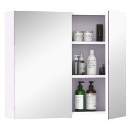 HOMCOM Wall Mounted Bathroom Mirror Cabinet, Double Door Storage Cupboard with Adjustable Shelf, 60H x 70W x 15D cm, White - Aosom UK - thumbnail 9